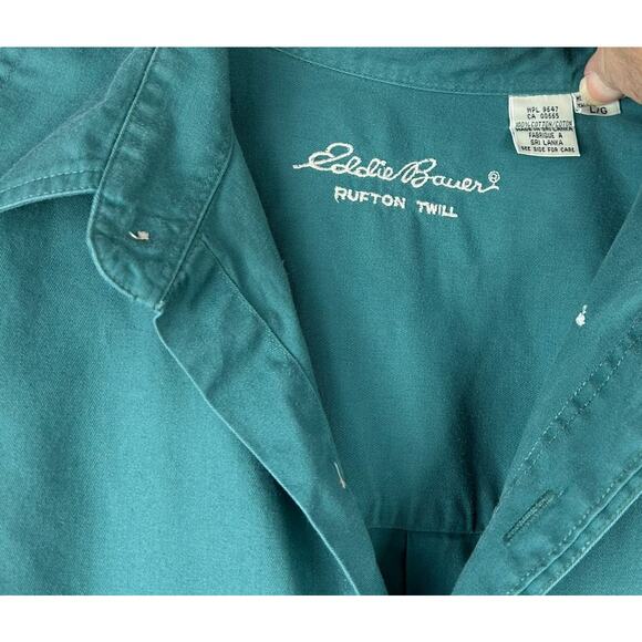 Vintage Eddie Bauer Men's Rufton Twill Teal Short Sleeve Button Down Sz L Tall - Picture 2 of 3